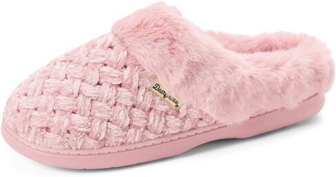 Dearfoams Women's Slip On Indoor Shoes Fuzzy Memory Foam Cable Knit Claire Clog House Slipper with Wide Widths in Saudi Arabia