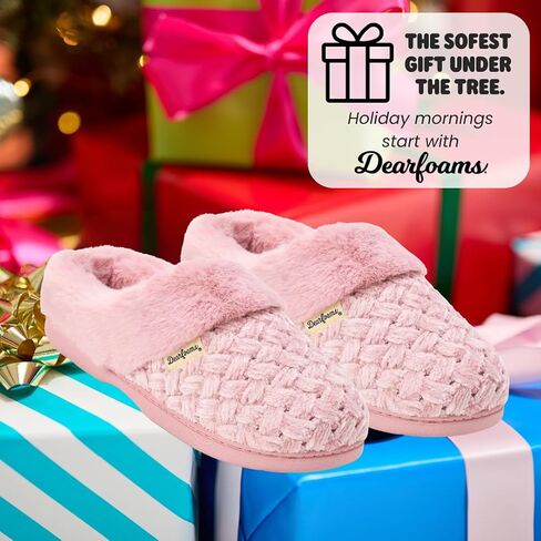 Dearfoams Women's Slip On Indoor Shoes Fuzzy Memory Foam Cable Knit Claire Clog House Slipper with Wide Widths in Saudi Arabia