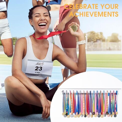 Omhuzsyo Light up Acrylic Medal Hanger Display Rack and Trophy Shelf,Wall Mount Medal Holder,for Gymnastics,Running,Basketball, Football, and More.Race Medal Display-Large Size 45.2" in Saudi Arabia