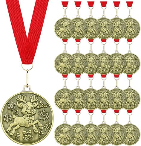 Cunno Christmas Medals Bulk 2 Inches Gold Christmas Reindeer Medals with Red Lanyard Winner Award Gifts for Xmas Reindeer Winter Party Stocking Stuffers Gifts in Saudi Arabia