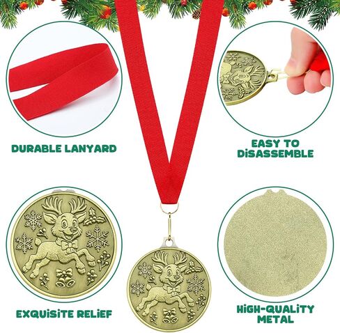 Cunno Christmas Medals Bulk 2 Inches Gold Christmas Reindeer Medals with Red Lanyard Winner Award Gifts for Xmas Reindeer Winter Party Stocking Stuffers Gifts in Saudi Arabia