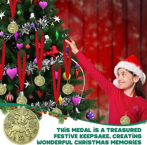 Cunno Christmas Medals Bulk 2 Inches Gold Christmas Reindeer Medals with Red Lanyard Winner Award Gifts for Xmas Reindeer Winter Party Stocking Stuffers Gifts in Saudi Arabia