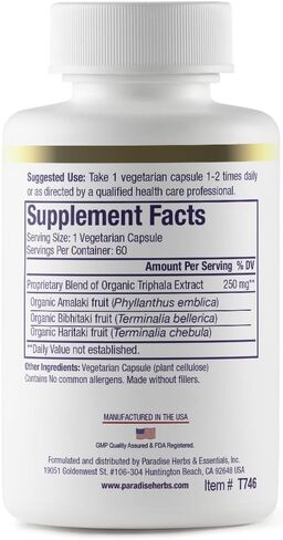 Paradise Herbs Triphala Extract, Vegan, Non GMO, Gluten Free, 60 Vegetarian Capsules in Saudi Arabia
