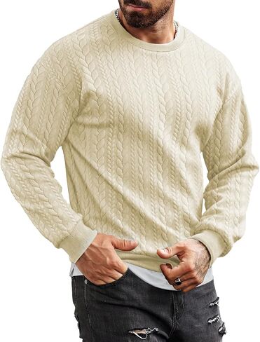 JMIERR Men's Crewneck Sweatshirt Long Sleeve Casual Textured Pullover Sweatshirts Warm Fashion Shirt in Saudi Arabia