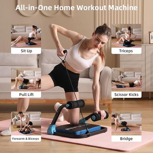 Ab Machine with Resistance Bands for Abdominal Exercise - 3 Levels Adjustable Sit-Up Exercise Equipment for Home Gym, Core & Full Body Workout in Saudi Arabia
