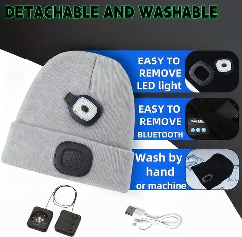 Bluetooth Beanie with Light | Unisex Gift for Men, Women,Wireless Headphones & Headlamp for Fishing Jogging Working in Saudi Arabia