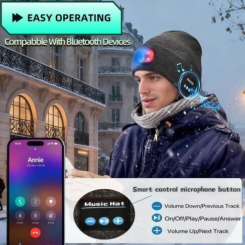 Bluetooth Beanie with Light | Unisex Gift for Men, Women,Wireless Headphones & Headlamp for Fishing Jogging Working in Saudi Arabia