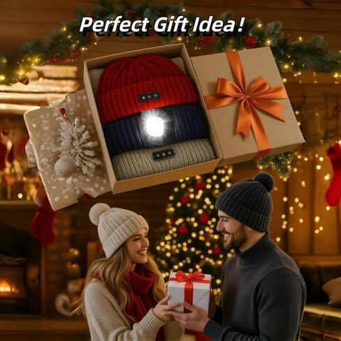 Bluetooth Beanie with Light | Unisex Gift for Men, Women,Wireless Headphones & Headlamp for Fishing Jogging Working in Saudi Arabia