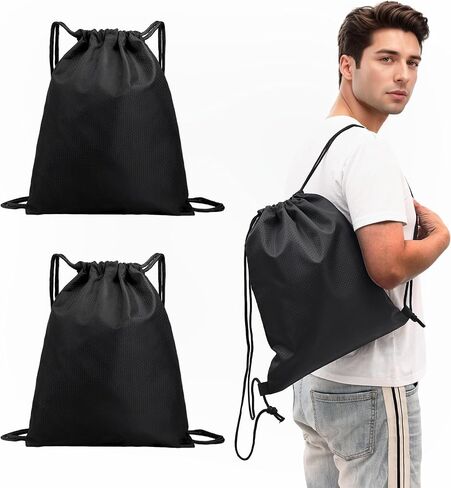 2-Pack Waterproof Drawstring Backpacks, Soccer-Texture Oxford Fabric, 16.9" × 13.8" Black, Lightweight 0.19 lb Each, No Eyelets, Gym & Marathon Gear Sacks (Red) in Kuwait