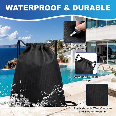 2-Pack Waterproof Drawstring Backpacks, Soccer-Texture Oxford Fabric, 16.9" × 13.8" Black, Lightweight 0.19 lb Each, No Eyelets, Gym & Marathon Gear Sacks (Red) in Kuwait