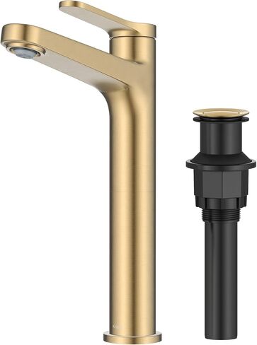 KRAUS Indy Bathroom Faucet in Spot-Free Brushed Brass with Single Handle, Pop Up Drain and Supply Lines, KBF-1411SFBB in Saudi Arabia