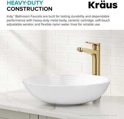 KRAUS Indy Bathroom Faucet in Spot-Free Brushed Brass with Single Handle, Pop Up Drain and Supply Lines, KBF-1411SFBB in Saudi Arabia