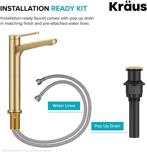 KRAUS Indy Bathroom Faucet in Spot-Free Brushed Brass with Single Handle, Pop Up Drain and Supply Lines, KBF-1411SFBB in Saudi Arabia