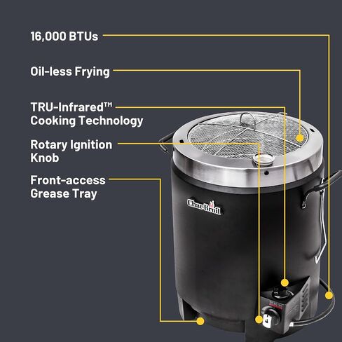 Charbroil® The Big Easy® TRU-Infrared ™ تكنولوجيا الطبخ غاز البروبان الفولاذ المقاوم للصدأ مقلاة ديك رومي بدون زيت، أسود - 17102065 in Kuwait