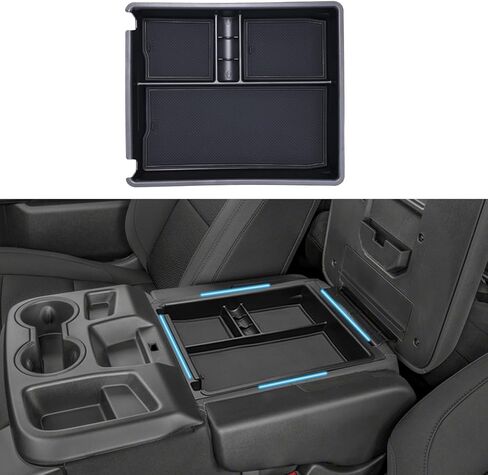 JKCOVER CENTER CENTOLE CONTOLE HOLDIZER BOX متوافق مع 2019-2025 CHEVY Silverado/GMC SIERRA 1500 و 2020-2025 شيفروليه سيلفرادو/سييرا 2500HD 3500HD الملحقات (مقعد قابل للطي على مقاعد البدل فقط) in Kuwait