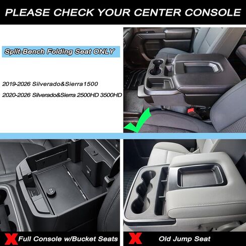 JKCOVER CENTER CENTOLE CONTOLE HOLDIZER BOX متوافق مع 2019-2025 CHEVY Silverado/GMC SIERRA 1500 و 2020-2025 شيفروليه سيلفرادو/سييرا 2500HD 3500HD الملحقات (مقعد قابل للطي على مقاعد البدل فقط) in Kuwait