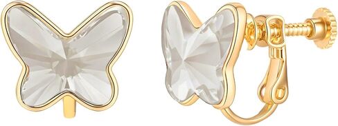 EVEVIC Austrian Crystal Butterfly Clip On Earrings for Women Adjustable Screw Back Non Pierced Earring 14K Gold Plated Hypoallergenic Jewelry in Saudi Arabia