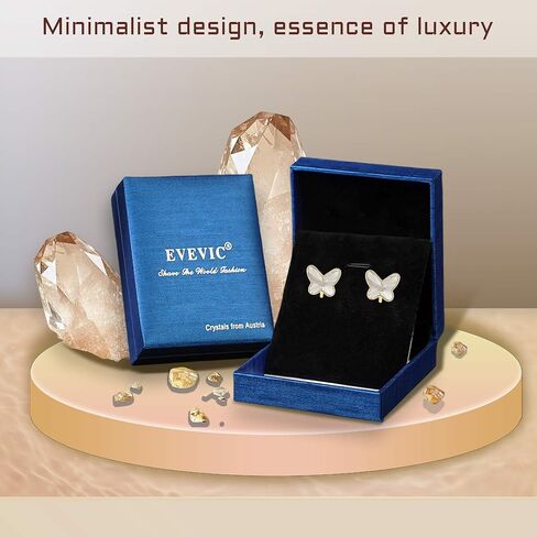 EVEVIC Austrian Crystal Butterfly Clip On Earrings for Women Adjustable Screw Back Non Pierced Earring 14K Gold Plated Hypoallergenic Jewelry in Saudi Arabia
