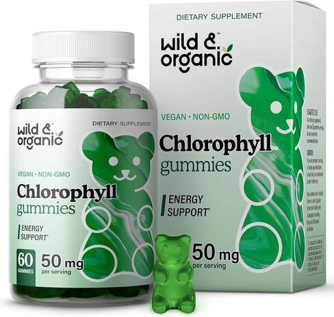 Wild & Organic Chlorophyll Gummies - Natural Energy Booster, Digestion & Immune Support, Internal Deodorant Chewable Daily Vegan Supplement - Sodium Copper Chlorophyllin Extract - 50mg 60 Chews in Saudi Arabia