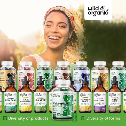 Wild & Organic Chlorophyll Gummies - Natural Energy Booster, Digestion & Immune Support, Internal Deodorant Chewable Daily Vegan Supplement - Sodium Copper Chlorophyllin Extract - 50mg 60 Chews in Saudi Arabia