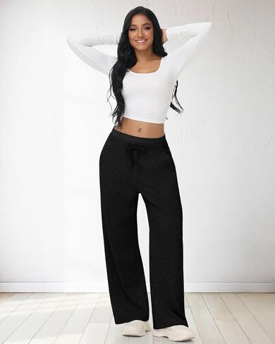 المرأة واسعة الساق Sweatpant عالية الخصر السراويل الفضفاضة عادية الرباط رياضي بانت تجريب صالة بانت مع جيوب in Saudi Arabia