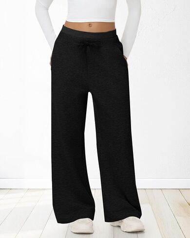 المرأة واسعة الساق Sweatpant عالية الخصر السراويل الفضفاضة عادية الرباط رياضي بانت تجريب صالة بانت مع جيوب in Saudi Arabia