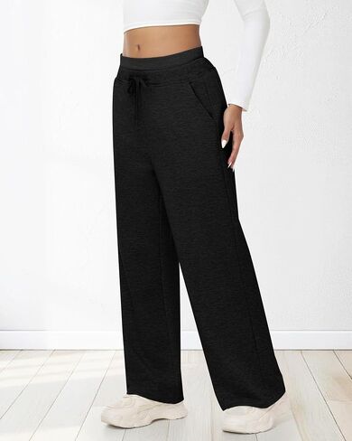 المرأة واسعة الساق Sweatpant عالية الخصر السراويل الفضفاضة عادية الرباط رياضي بانت تجريب صالة بانت مع جيوب in Saudi Arabia
