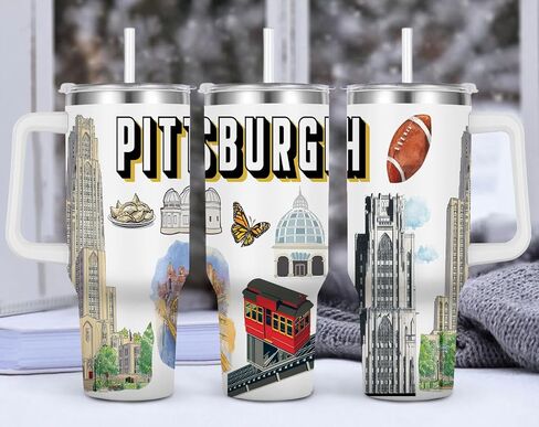City Tumbler 40oz، زجاجة مياه من الفولاذ المقاوم للصدأ للمشروبات الساخنة والباردة - فكرة هدية للمدينة (بيتسبرغ) in Kuwait