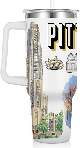 City Tumbler 40oz، زجاجة مياه من الفولاذ المقاوم للصدأ للمشروبات الساخنة والباردة - فكرة هدية للمدينة (بيتسبرغ) in Kuwait