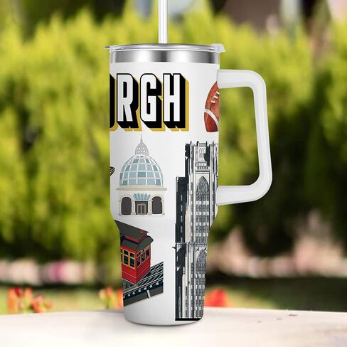 City Tumbler 40oz، زجاجة مياه من الفولاذ المقاوم للصدأ للمشروبات الساخنة والباردة - فكرة هدية للمدينة (بيتسبرغ) in Kuwait