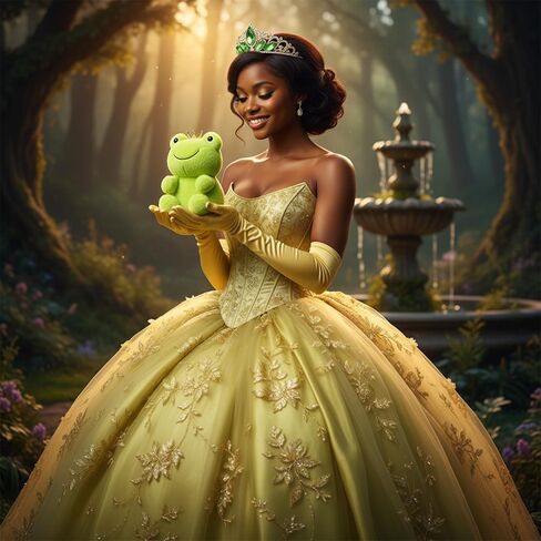 Preboun Princess Costume Accessories for Women, Includes Green Tiara Crown White Long Gloves Stuffed Frog Animal Set for Halloween Cosplay Opera Birthday Party in Saudi Arabia