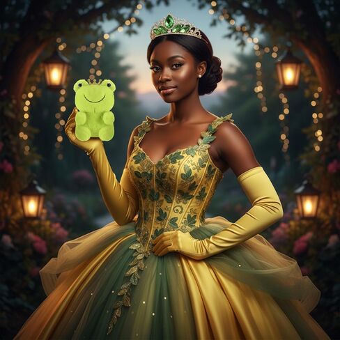 Preboun Princess Costume Accessories for Women, Includes Green Tiara Crown White Long Gloves Stuffed Frog Animal Set for Halloween Cosplay Opera Birthday Party in Saudi Arabia