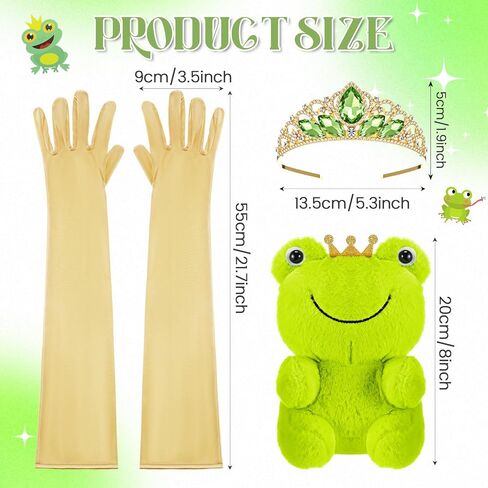 Preboun Princess Costume Accessories for Women, Includes Green Tiara Crown White Long Gloves Stuffed Frog Animal Set for Halloween Cosplay Opera Birthday Party in Saudi Arabia
