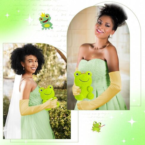 Preboun Princess Costume Accessories for Women, Includes Green Tiara Crown White Long Gloves Stuffed Frog Animal Set for Halloween Cosplay Opera Birthday Party in Saudi Arabia