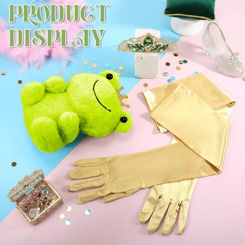 Preboun Princess Costume Accessories for Women, Includes Green Tiara Crown White Long Gloves Stuffed Frog Animal Set for Halloween Cosplay Opera Birthday Party in Saudi Arabia