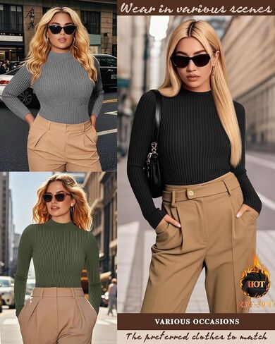 3 Pack Women's Plus Size Thermal Shirts Cotton Ribbed Long Sleeve T Shirts Mock Turtleneck Tops Base Layer Tee in Kuwait