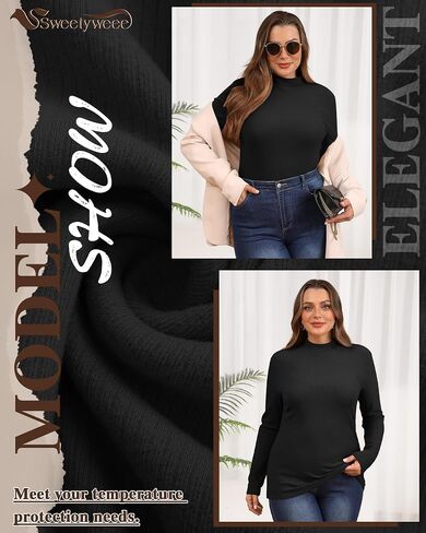 3 Pack Women's Plus Size Thermal Shirts Cotton Ribbed Long Sleeve T Shirts Mock Turtleneck Tops Base Layer Tee in Kuwait