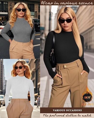 3 Pack Women's Plus Size Thermal Shirts Cotton Ribbed Long Sleeve T Shirts Mock Turtleneck Tops Base Layer Tee in Saudi Arabia