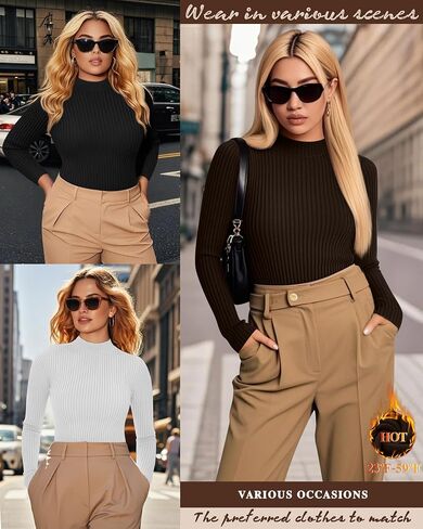 3 Pack Women's Plus Size Thermal Shirts Cotton Ribbed Long Sleeve T Shirts Mock Turtleneck Tops Base Layer Tee in Kuwait