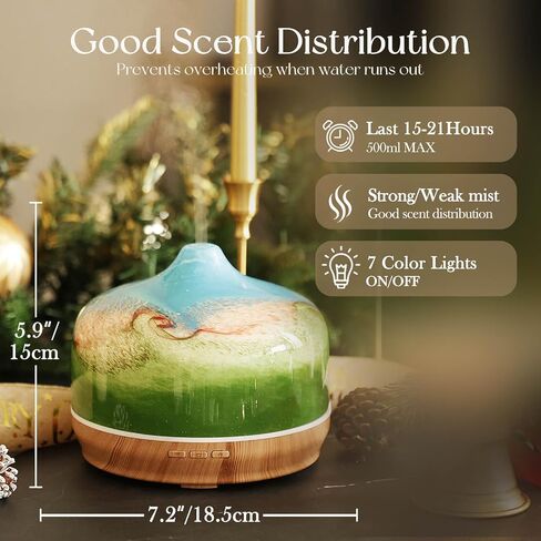 Porseme 500ml Essential Oil Diffuser 3D Glass Aromatherapy Ultrasonic Humidifier - Auto Shut-Off, Timer Setting, BPA Free for Home Hotel Yoga Gift in Kuwait