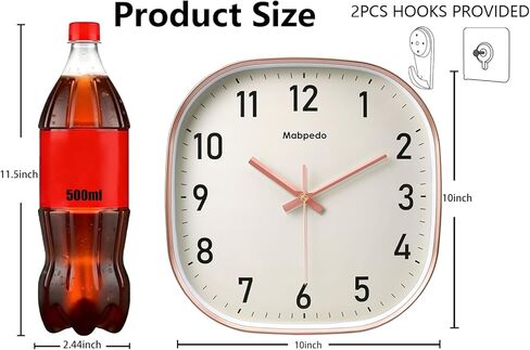 ساعة حائط 10 بوصة، ساعات حائط صامتة غير موقوتة تعمل بالبطارية، ساعات حائط تناظرية مربعة مزخرفة لغرفة النوم وغرفة المعيشة والمكتب والمنزل وصالة الألعاب الرياضية والشرفة ديكور داخلي وخارجي، أسود in Kuwait