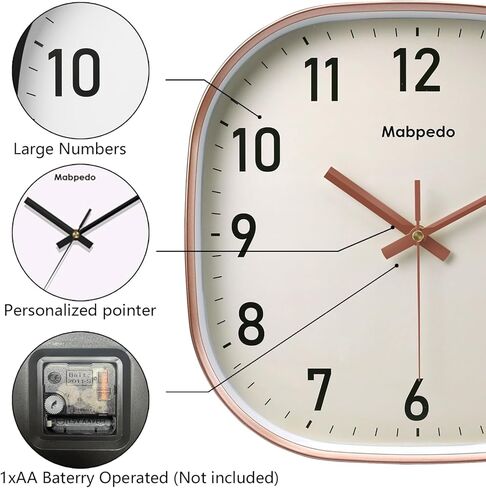 ساعة حائط 10 بوصة، ساعات حائط صامتة غير موقوتة تعمل بالبطارية، ساعات حائط تناظرية مربعة مزخرفة لغرفة النوم وغرفة المعيشة والمكتب والمنزل وصالة الألعاب الرياضية والشرفة ديكور داخلي وخارجي، أسود in Kuwait