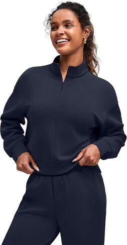 G4Free Smoofit Modal Soft Women's Half-Zip Pullover Mock Neck Long Sleeve Sweatshirts with Side Slits in Saudi Arabia