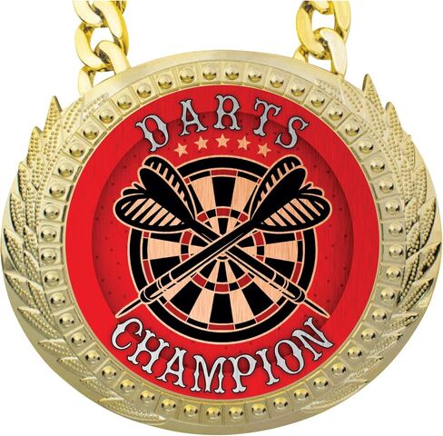 Express Medals Darts Champ Chain Trophy Award with a Center Plaque Plate Measuring 6 by 5.25 Inches and Includes a 34 Inch Chain with Black Velvet Presentation Bag. in Saudi Arabia