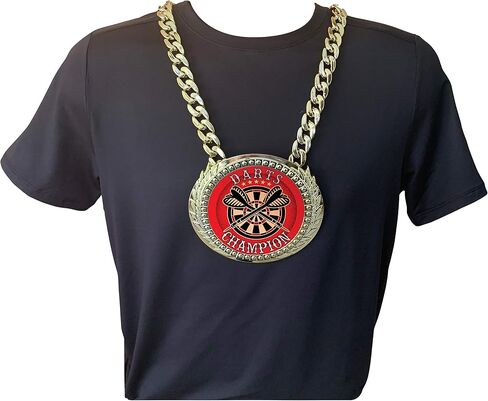 Express Medals Darts Champ Chain Trophy Award with a Center Plaque Plate Measuring 6 by 5.25 Inches and Includes a 34 Inch Chain with Black Velvet Presentation Bag. in Saudi Arabia