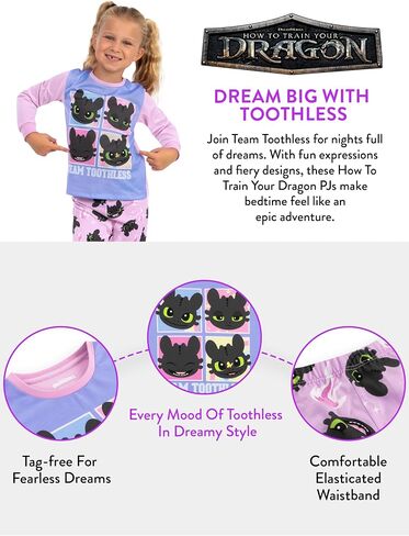 How To Train Your Dragon Pajamas, Toothless Girls Pajamas, Dragon Kids Pjs, Long Sleeve Girls Pajama Set in Kuwait