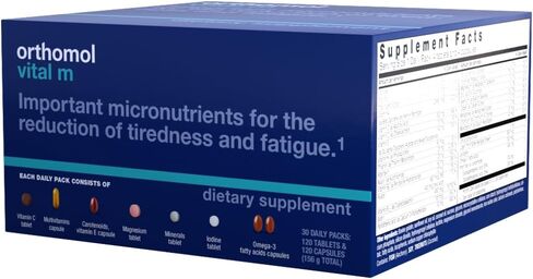Orthomol Vital M Vial-مكملات فيتامين للرجال لمدة 30 يومًا مع A و B و C و D و E و K و Eodine و Omega-3-يدعم الطاقة والحيوية الذكور in Kuwait