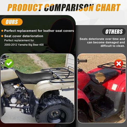 غطاء مقعد ATV متوافق مع 2000-2014 Yamaha Kodiak YFM 400/450، استبدال غطاء مقعد جلدي عالي التحمل، أسود in Saudi Arabia