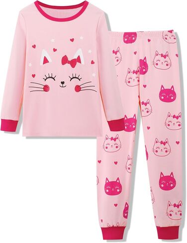 Mikrdoo Girls Pajamas Kids Soft Cutton Cotton Long Long Sleeve 2 قطعة PJs Snug-Fit in Kuwait