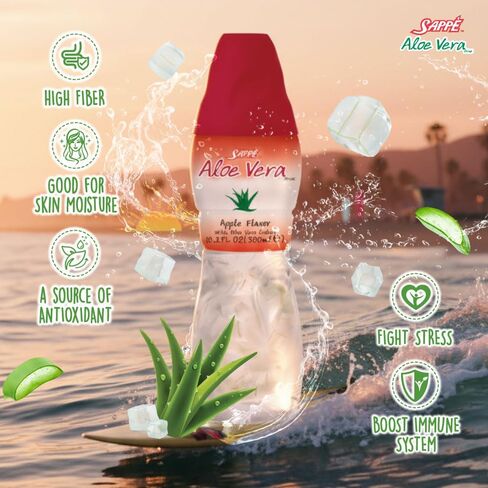 Aloe vera juice (Apple flavored) Aloe vera drink with pure aloe pulp (6 Packs) Plant based juice great for hydration and contains large aloe pulp. Aloe vera apple juice is healthy for adults and kids in Saudi Arabia